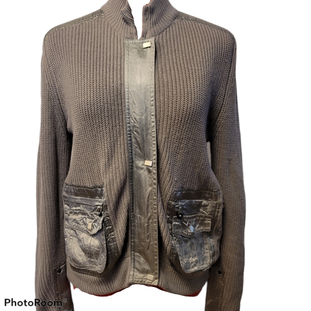 Jamie Sadock Ribbed Knit Satin Zip Jacket SZ S